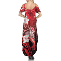 Polynesia Hammerhead Shark Family Matching Summer Maxi Dress and Hawaiian Shirt Red Tribal Pattern With Plumeria LT05 - Polynesian Pride