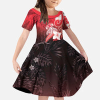 Polynesia Hammerhead Shark Family Matching Tank Maxi Dress and Hawaiian Shirt Red Tribal Pattern With Plumeria LT05 Daughter's Dress Red - Polynesian Pride