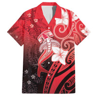 Polynesia Hammerhead Shark Family Matching Tank Maxi Dress and Hawaiian Shirt Red Tribal Pattern With Plumeria LT05 Dad's Shirt - Short Sleeve Red - Polynesian Pride