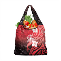 Polynesia Hammerhead Shark Grocery Bag Red Tribal Pattern With Plumeria LT05 1-pack One Size Red - Polynesian Pride