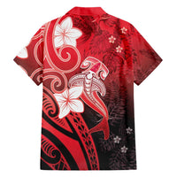 Polynesia Hammerhead Shark Hawaiian Shirt Red Tribal Pattern With Plumeria - Polynesian Pride