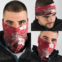 Polynesia Hammerhead Shark Neck Gaiter Red Tribal Pattern With Plumeria LT05 - Polynesian Pride