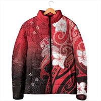 Polynesia Hammerhead Shark Padded Jacket Red Tribal Pattern With Plumeria LT05 - Polynesian Pride