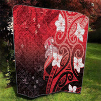 Polynesia Hammerhead Shark Quilt Red Tribal Pattern With Plumeria LT05 - Polynesian Pride