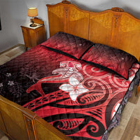 Polynesia Hammerhead Shark Quilt Bed Set Red Tribal Pattern With Plumeria - Polynesian Pride
