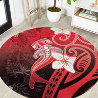 Polynesia Hammerhead Shark Round Carpet Red Tribal Pattern With Plumeria LT05 Red - Polynesian Pride