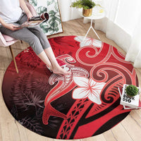 Polynesia Hammerhead Shark Round Carpet Red Tribal Pattern With Plumeria LT05 - Polynesian Pride