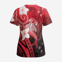 Polynesia Hammerhead Shark Scrub Top Red Tribal Pattern With Plumeria LT05 - Polynesian Pride