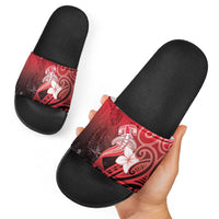 Polynesia Hammerhead Shark Slide Sandals Red Tribal Pattern With Plumeria LT05 - Polynesian Pride
