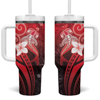 Polynesia Hammerhead Shark Tumbler With Handle Red Tribal Pattern With Plumeria LT05 One Size: 40 oz Red - Polynesian Pride
