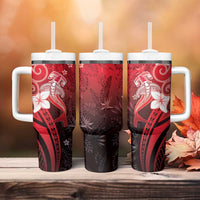 Polynesia Hammerhead Shark Tumbler With Handle Red Tribal Pattern With Plumeria LT05 - Polynesian Pride
