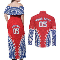 Custom Tuamotu Archipelago Couples Matching Off Shoulder Maxi Dress and Long Sleeve Button Shirt Polynesian Tribal Tattoo