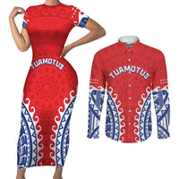 Custom Tuamotu Archipelago Couples Matching Short Sleeve Bodycon Dress and Long Sleeve Button Shirt Polynesian Tribal Tattoo