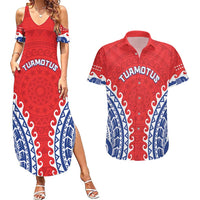 Custom Tuamotu Archipelago Couples Matching Summer Maxi Dress and Hawaiian Shirt Polynesian Tribal Tattoo