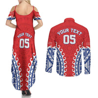 Custom Tuamotu Archipelago Couples Matching Summer Maxi Dress and Long Sleeve Button Shirt Polynesian Tribal Tattoo