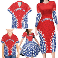 Custom Tuamotu Archipelago Family Matching Long Sleeve Bodycon Dress and Hawaiian Shirt Polynesian Tribal Tattoo