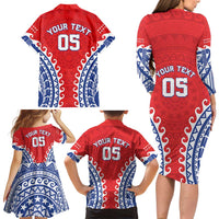 Custom Tuamotu Archipelago Family Matching Long Sleeve Bodycon Dress and Hawaiian Shirt Polynesian Tribal Tattoo