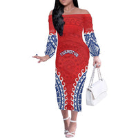 Custom Tuamotu Archipelago Family Matching Off The Shoulder Long Sleeve Dress and Hawaiian Shirt Polynesian Tribal Tattoo