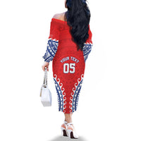 Custom Tuamotu Archipelago Family Matching Off The Shoulder Long Sleeve Dress and Hawaiian Shirt Polynesian Tribal Tattoo