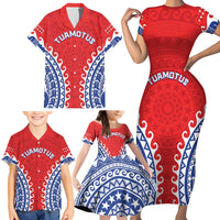 Custom Tuamotu Archipelago Family Matching Short Sleeve Bodycon Dress and Hawaiian Shirt Polynesian Tribal Tattoo