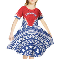 Custom Tuamotu Archipelago Kid Short Sleeve Dress Polynesian Tribal Tattoo