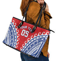 Custom Tuamotu Archipelago Leather Tote Bag Polynesian Tribal Tattoo