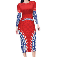 Custom Tuamotu Archipelago Long Sleeve Bodycon Dress Polynesian Tribal Tattoo