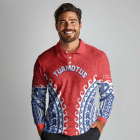 Custom Tuamotu Archipelago Long Sleeve Polo Shirt Polynesian Tribal Tattoo