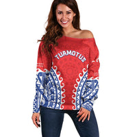 Custom Tuamotu Archipelago Off Shoulder Sweater Polynesian Tribal Tattoo