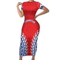 Custom Tuamotu Archipelago Short Sleeve Bodycon Dress Polynesian Tribal Tattoo
