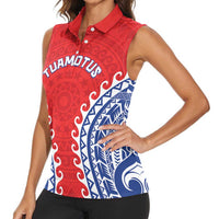 Custom Tuamotu Archipelago Women Sleeveless Polo Shirt Polynesian Tribal Tattoo