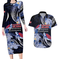 Tuamotu Islands Couples Matching Long Sleeve Bodycon Dress and Hawaiian Shirt Polynesian Pattern With Turtle