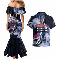 Tuamotu Islands Couples Matching Mermaid Dress and Hawaiian Shirt Polynesian Pattern With Turtle