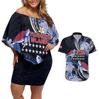 Tuamotu Islands Couples Matching Off Shoulder Short Dress and Hawaiian Shirt Polynesian Pattern With Turtle