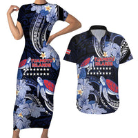Tuamotu Islands Couples Matching Short Sleeve Bodycon Dress and Hawaiian Shirt Polynesian Pattern With Turtle