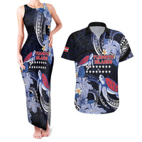 Tuamotu Islands Couples Matching Tank Maxi Dress and Hawaiian Shirt Polynesian Pattern With Turtle