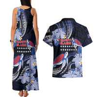 Tuamotu Islands Couples Matching Tank Maxi Dress and Hawaiian Shirt Polynesian Pattern With Turtle