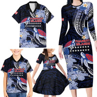 Tuamotu Islands Family Matching Long Sleeve Bodycon Dress and Hawaiian Shirt Polynesian Pattern With Turtle