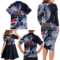 Tuamotu Islands Family Matching Long Sleeve Bodycon Dress and Hawaiian Shirt Polynesian Pattern With Turtle