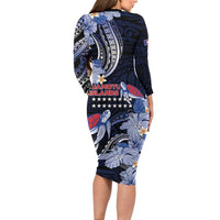 Tuamotu Islands Family Matching Long Sleeve Bodycon Dress and Hawaiian Shirt Polynesian Pattern With Turtle