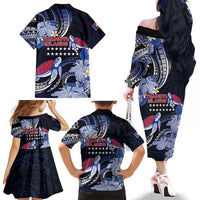 Tuamotu Islands Family Matching Off The Shoulder Long Sleeve Dress and Hawaiian Shirt Polynesian Pattern With Turtle