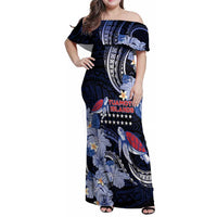 Tuamotu Islands Family Matching Off Shoulder Maxi Dress and Hawaiian Shirt Polynesian Pattern With Turtle