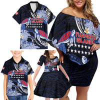 Tuamotu Islands Family Matching Off Shoulder Short Dress and Hawaiian Shirt Polynesian Pattern With Turtle