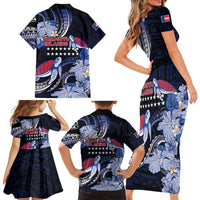 Tuamotu Islands Family Matching Short Sleeve Bodycon Dress and Hawaiian Shirt Polynesian Pattern With Turtle