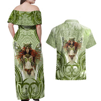 New Zealand Maori Fairy Patupaiarehe Couples Matching Off Shoulder Maxi Dress and Hawaiian Shirt Polynesian Style LT05 - Polynesian Pride
