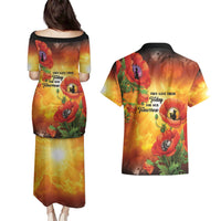 ANZAC Day Red Poppy Couples Matching Puletasi and Hawaiian Shirt Honoring The ANZAC Spirit