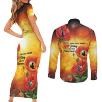 ANZAC Day Red Poppy Couples Matching Short Sleeve Bodycon Dress and Long Sleeve Button Shirt Honoring The ANZAC Spirit