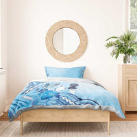 Aotearoa Maori Wahine Bedding Set Fantail Bird Blue Gold Marble
