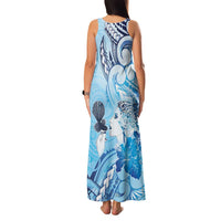 Aotearoa Maori Wahine Family Matching Tank Maxi Dress and Hawaiian Shirt Fantail Bird Blue Gold Marble LT05 - Polynesian Pride