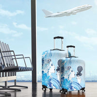 Aotearoa Maori Wahine Luggage Cover Fantail Bird Blue Gold Marble